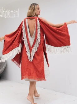 Linen Fringed Kimono / Red Ochre