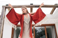 Linen Fringed Kimono / Red Ochre