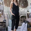 Linen Jumpsuit 3/4 / Black