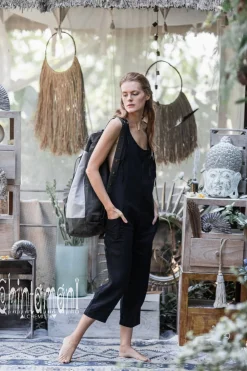 Linen Jumpsuit 3/4 / Black