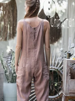 Linen Jumpsuit 3/4 / Dusty Pink
