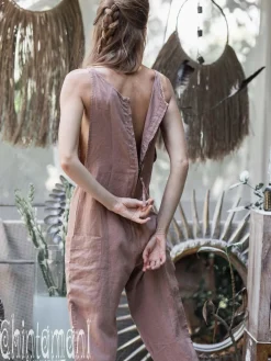 Linen Jumpsuit 3/4 / Dusty Pink