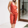 Linen Jumpsuit 3/4 / Red Ochre