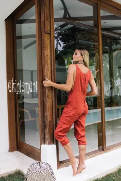 Linen Jumpsuit 3/4 / Red Ochre