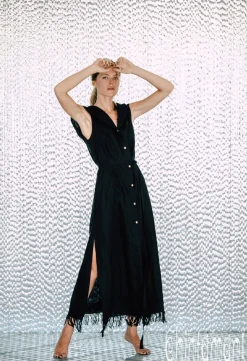 Linen Shirt Dress / Black