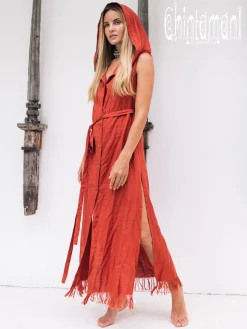 Linen Shirt Dress / Red Ochre