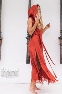 Linen Shirt Dress / Red Ochre