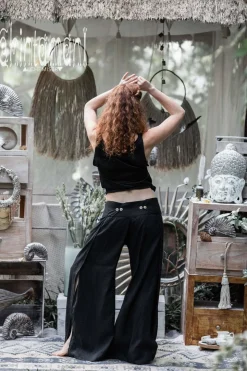 Linen Split Pants / Black