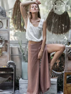 Linen Split Pants / Dusty Pink