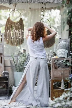 Linen Split Pants / Grey