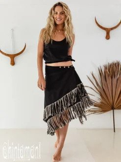 Linen Wrap Skirt / Black