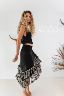 Linen Wrap Skirt / Black