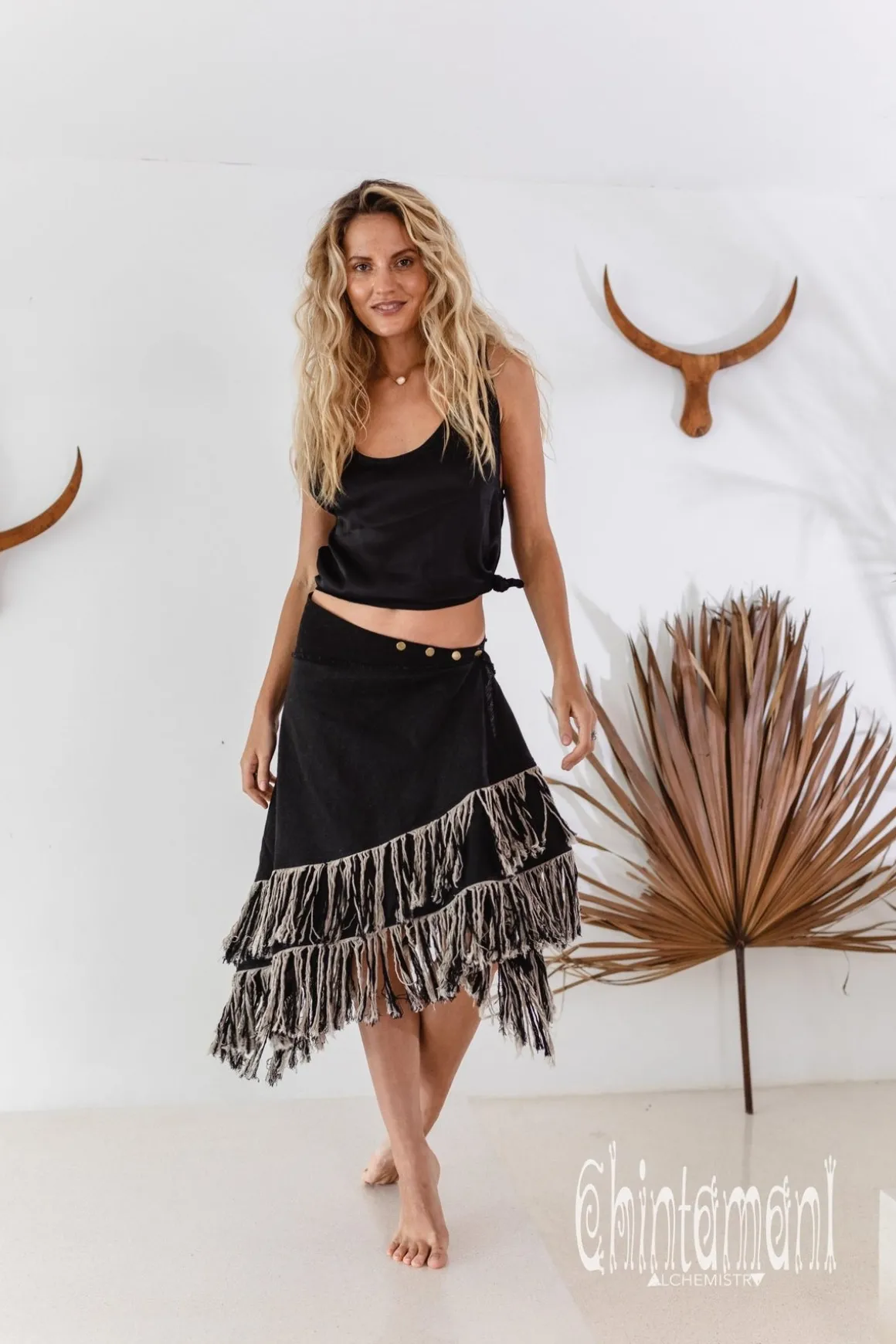 Linen Wrap Skirt / Black