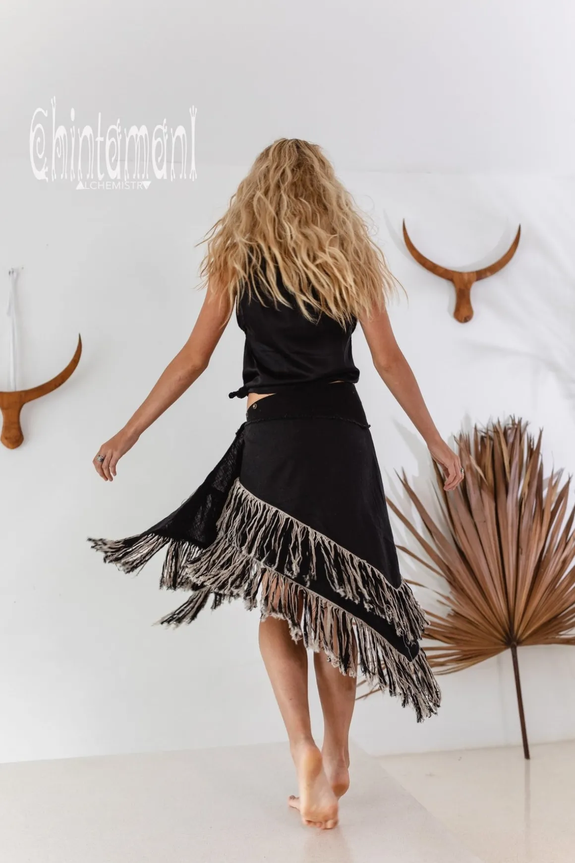 Linen Wrap Skirt / Black