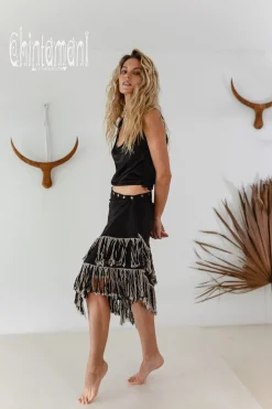 Linen Wrap Skirt / Black