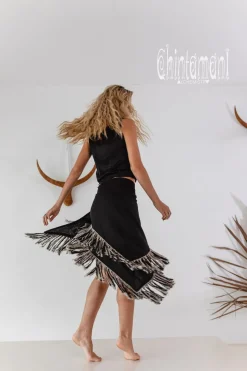 Linen Wrap Skirt / Black