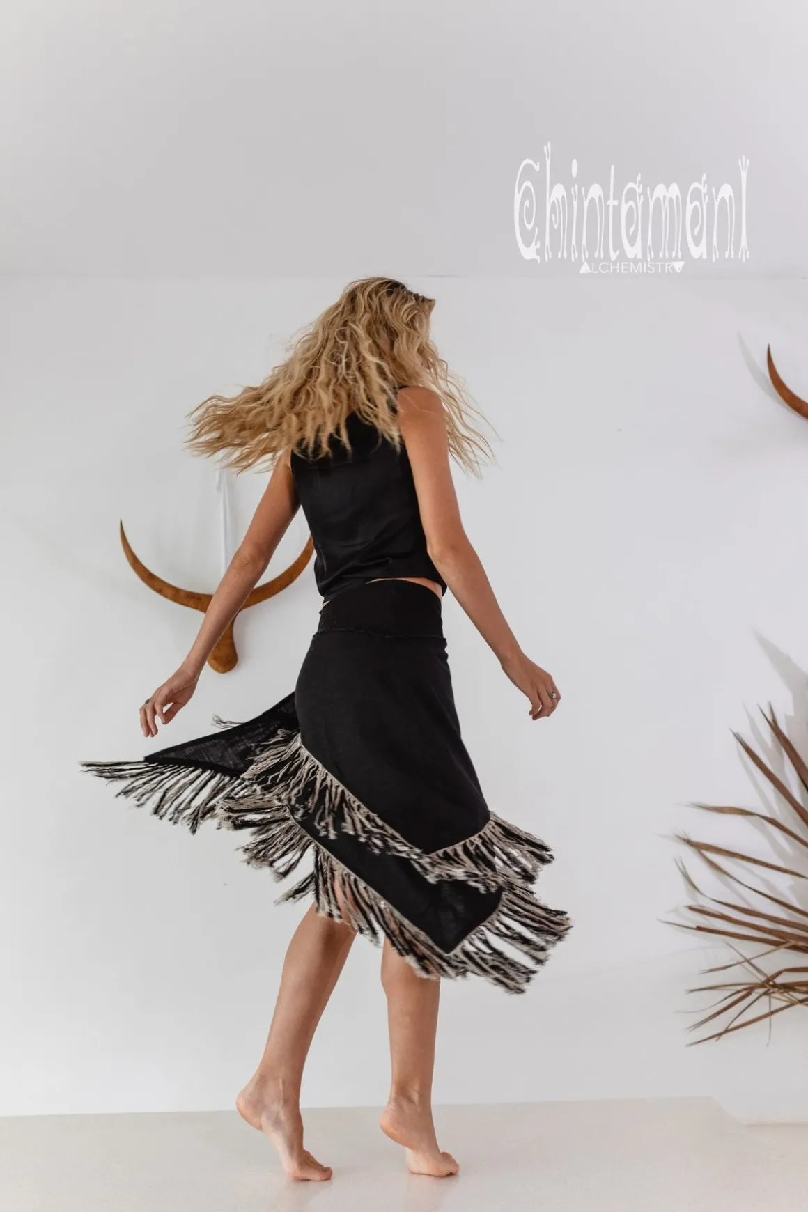 Linen Wrap Skirt / Black