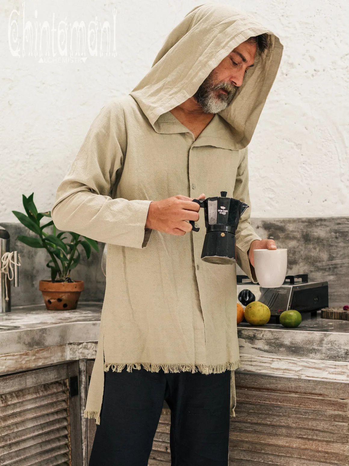 Long Hooded Shirt / Sage
