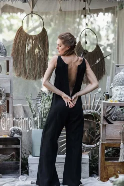 Long Linen Jumpsuit / Black