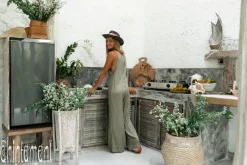 Long Linen Jumpsuit / Green