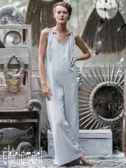 Long Linen Jumpsuit / Light Grey