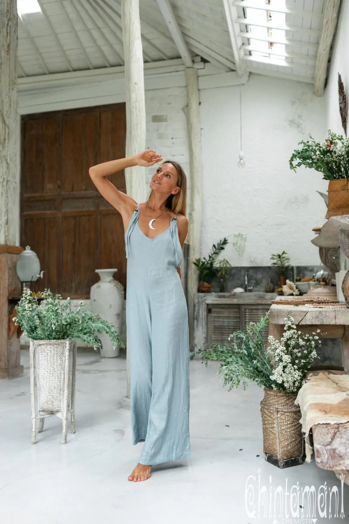 Long Linen Jumpsuit / Blue