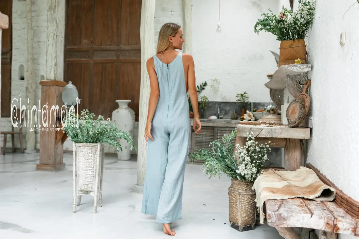 Long Linen Jumpsuit / Blue