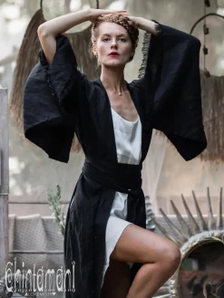 Long Linen Kimono / Black