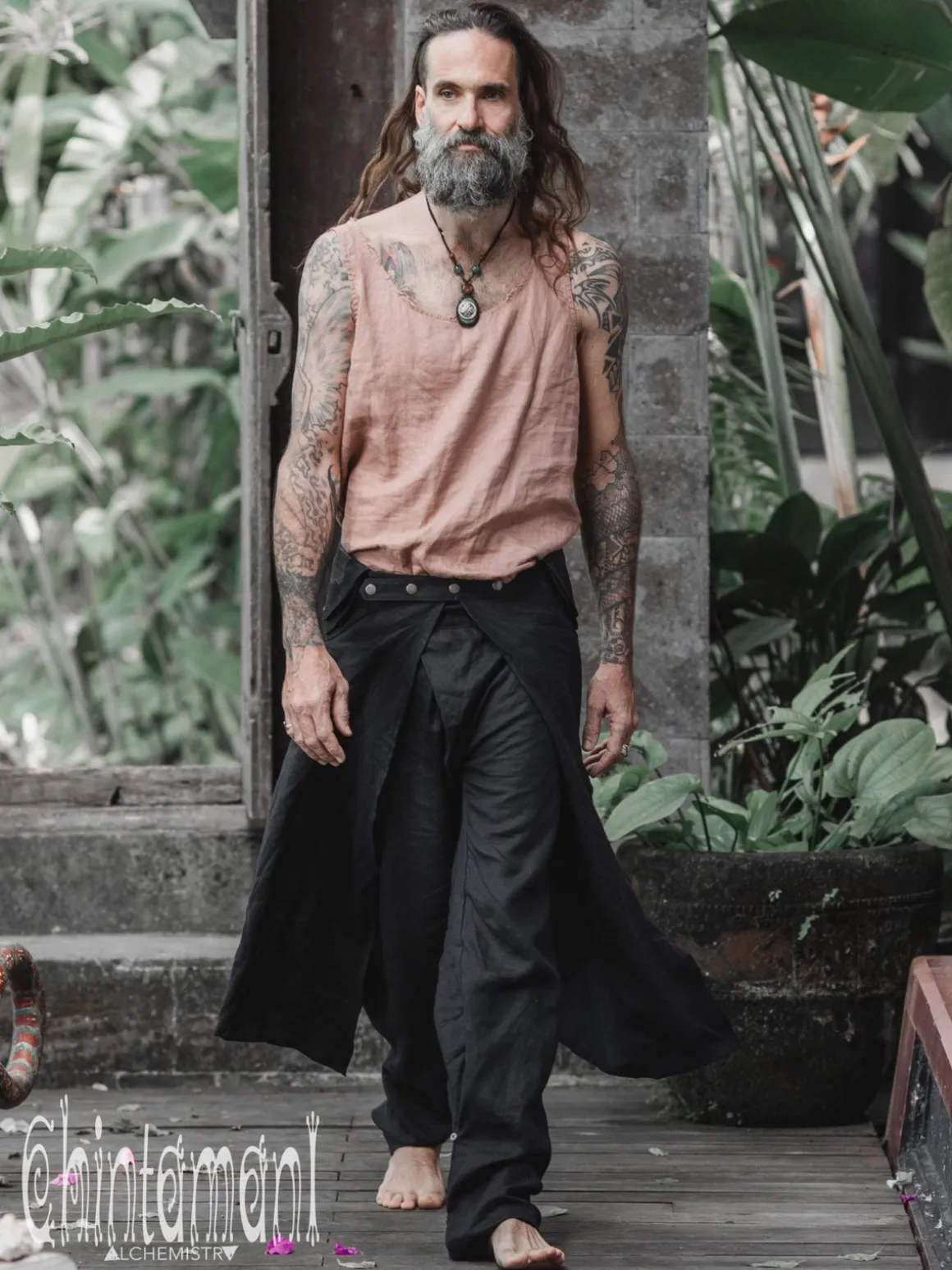 Men's Skirt Pants SET / Black