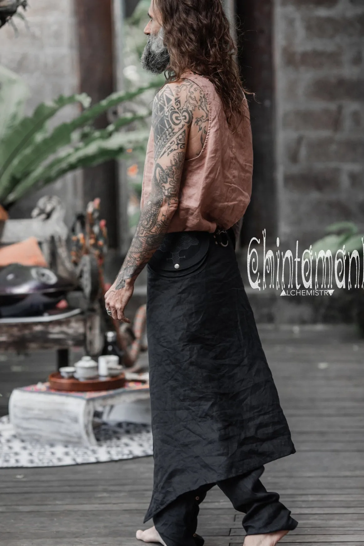 Men's Skirt Pants SET / Black