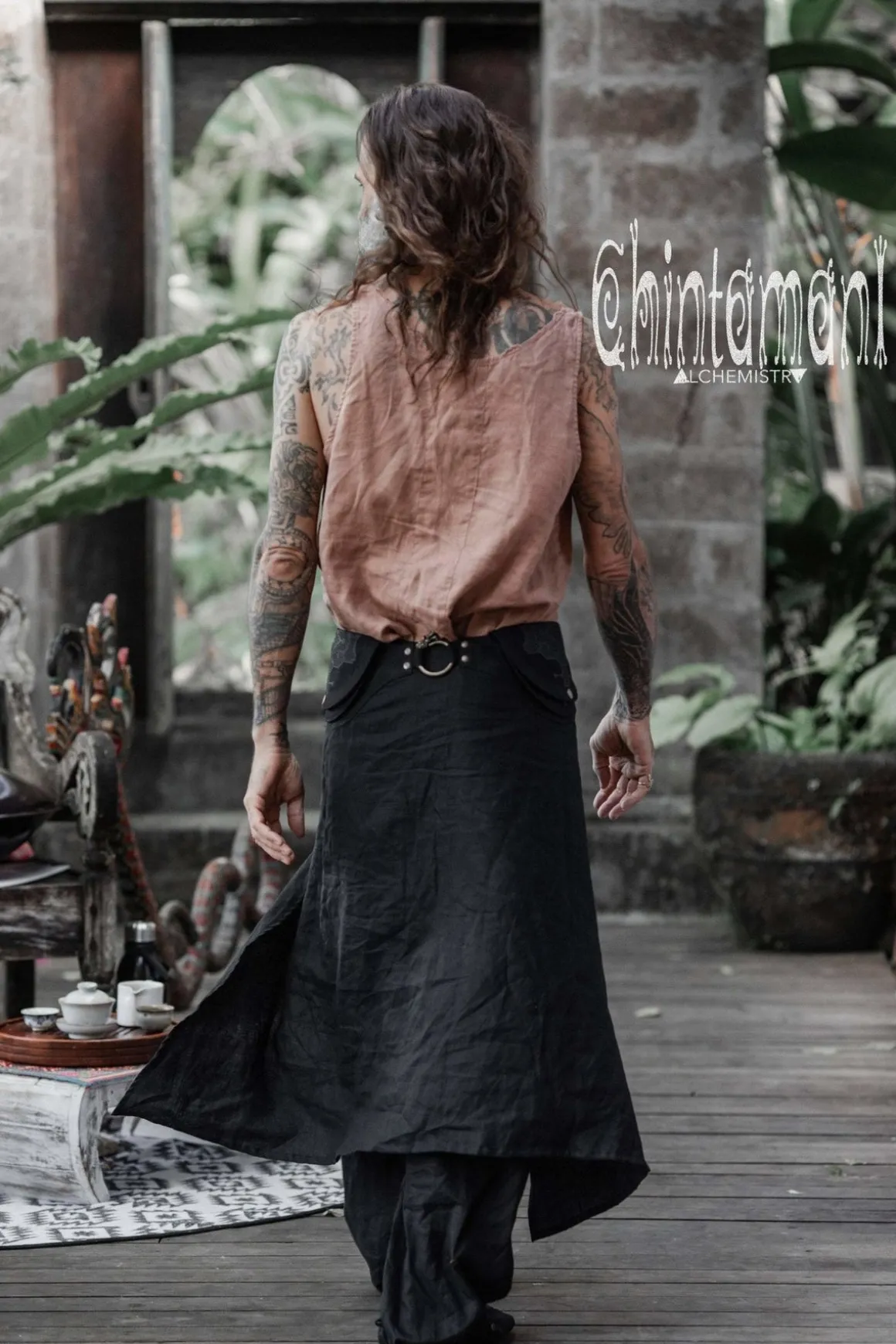 Men's Skirt Pants SET / Black