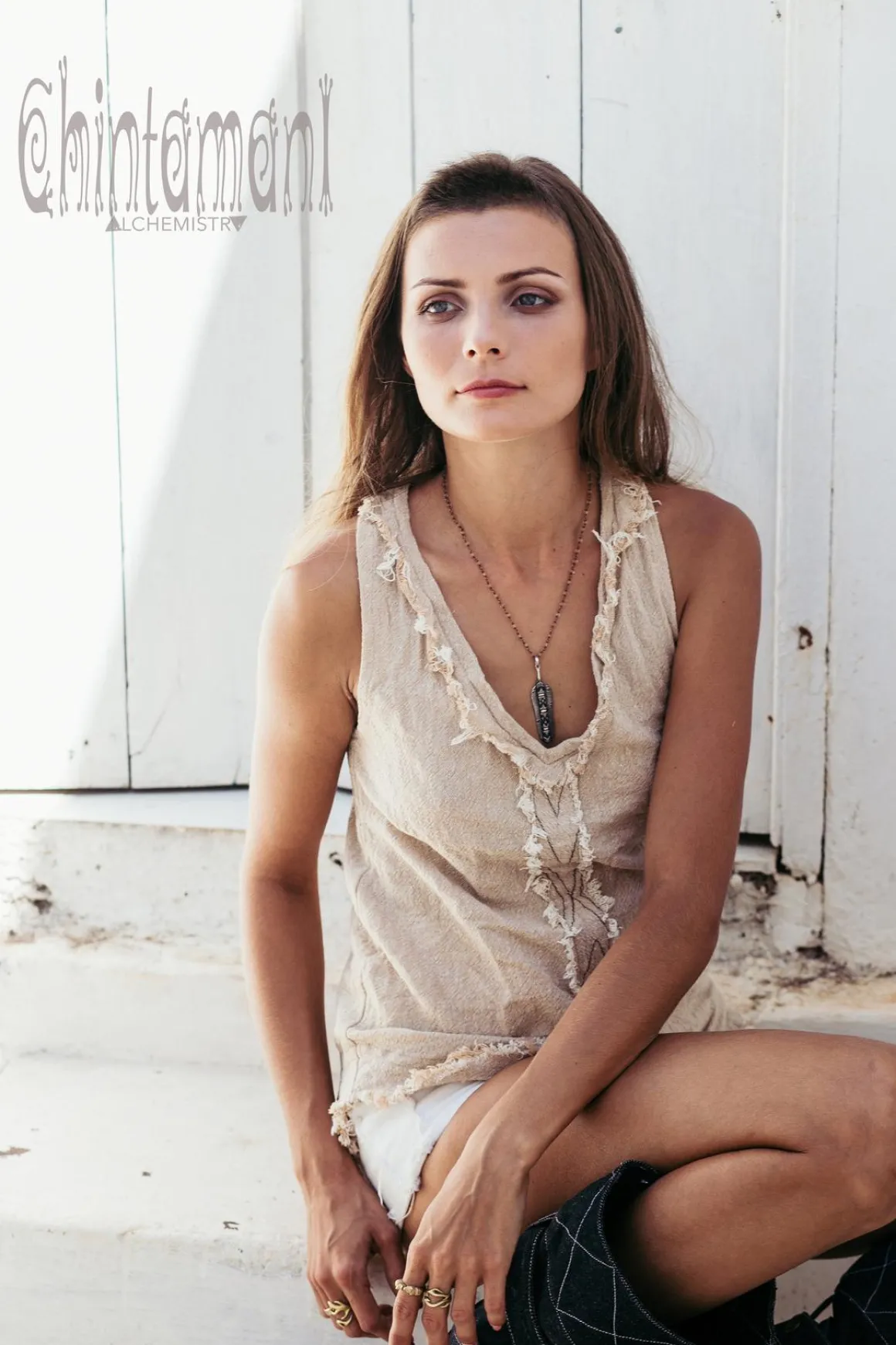 Raw Cotton V Top / Beige