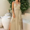 Sleeveless Raw Wrap Dress / Sage