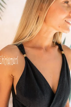 Sleeveless Raw Wrap Dress / Black