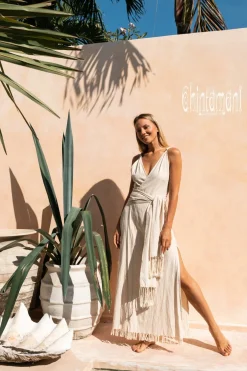 Sleeveless Raw Wrap Dress / Off White