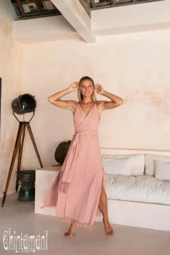 Sleeveless Raw Wrap Dress / Dusty Pink