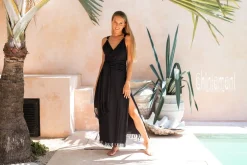 Sleeveless Raw Wrap Dress / Black