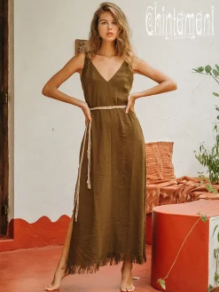 V-neck Maxi Dress / Brown