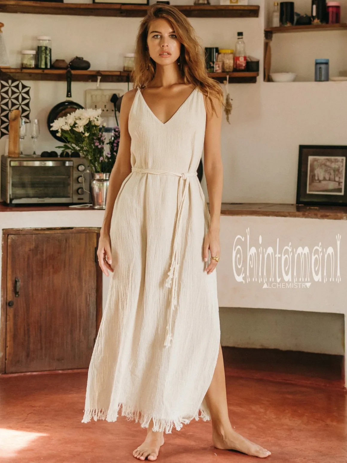 V-neck Maxi Dress / Off White