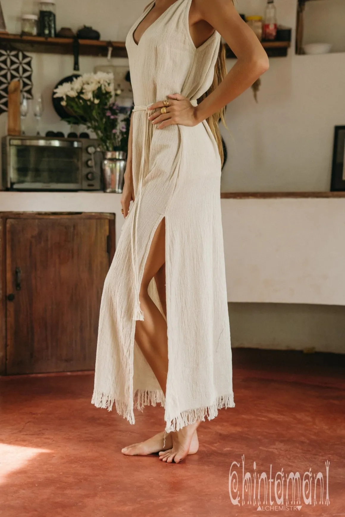 V-neck Maxi Dress / Off White