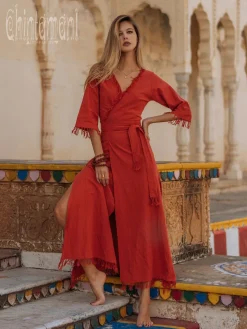 Wrap Boho Dress / Red Ochre